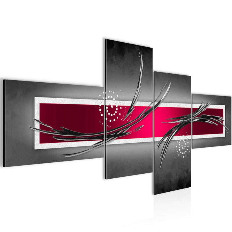 Runa Art Wandbilder Set XXL Abstrakt Wohnzimmer Schlafzimmer Grau Rot Schwarz 4 Teilig - Made in Germany - 102645b