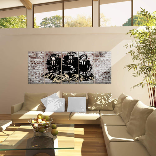 Runa Art Wandbild XXL Street Art Affen Loft Wohnzimmer 200 x 80 cm Braun 5 Teilig - Made in Germany - 303455c
