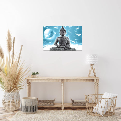 Runa Art Bild Buddha Feng Shui Modern Wandbilder Wohnzimmer Schlafzimmer 1 Teilig - Made In Germany - Wellness Spa Türkis Flur 501015b