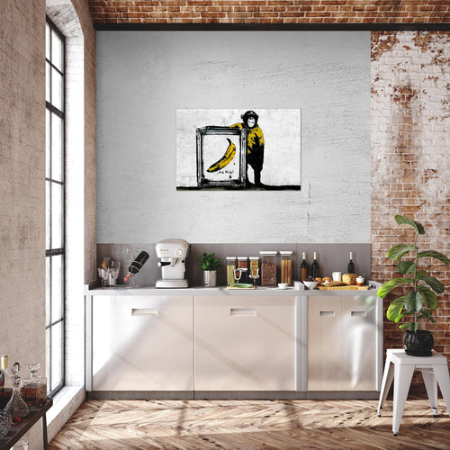 Runa Art Bild Monkey with Banana Modern Wandbilder Loft Wohnzimmer 1 Teilig - Made In Germany - Street Art Grau Flur 302215a