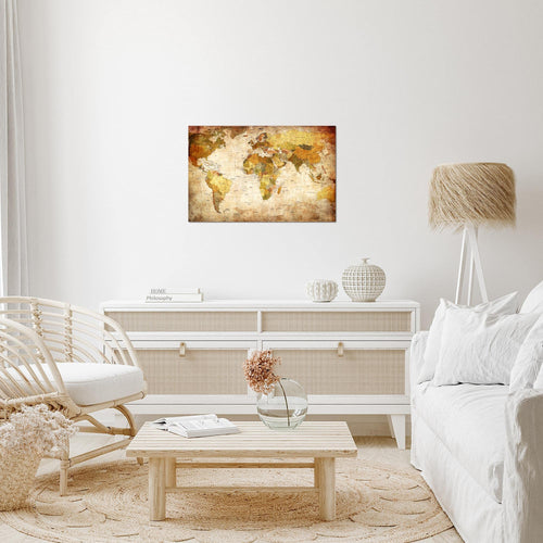 Runa Art Bild Weltkarte Modern Wandbilder Wohnzimmer Büro 1 Teilig - Made In Germany - Vintage Antik Gold Flur 103415a