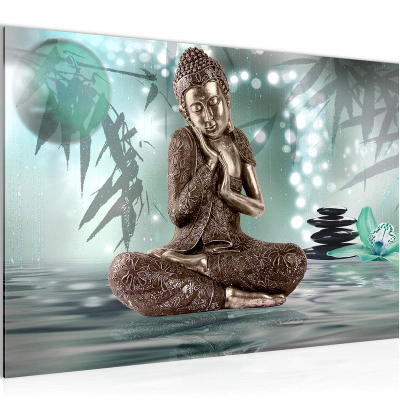 Runa Art Bild Buddha Feng Shui Modern Wandbilder Wohnzimmer Schlafzimmer 1 Teilig - Made In Germany - Relax Türkis Grau Flur 503415c
