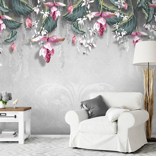 Novart Fototapeten 396 x 280 cm Blumen Blätter - Vlies Wanddekoration Wohnzimmer Schlafzimmer - Deutsche Manufaktur - beige N9122012c