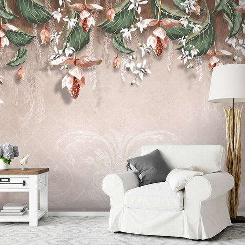Novart Fototapeten 396 x 280 cm Blumen Blätter - Vlies Wanddekoration Wohnzimmer Schlafzimmer - Deutsche Manufaktur - grau N9122012a
