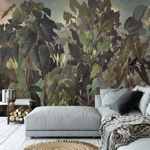 Novart Fototapeten 396 x 280 cm Dschungel - Vlies Wanddekoration Wohnzimmer Schlafzimmer - Deutsche Manufaktur - tropische Blätter Grün N9126012a