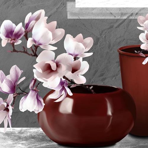 Runa Art Bild Wohnzimmer Schlafzimmer Blumen Abstrakt 5 Teilig Blumenvase Grau Rot Wandbilder auf Vlies Leinwand 035253a