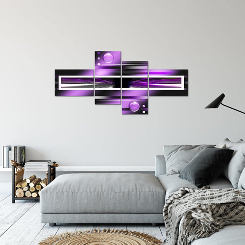 Runa Art Wandbilder Set XXL Abstrakt Wohnzimmer Schlafzimmer Violett Lila Schwarz 4 Teilig - Made in Germany - 101945c