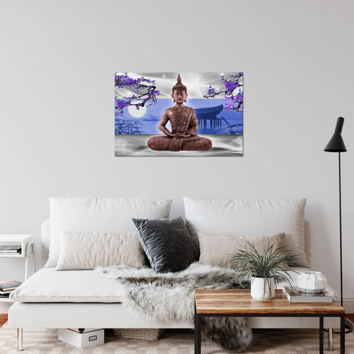 Runa Art Bild Buddha Feng Shui Modern Wandbilder Wohnzimmer Schlafzimmer 1 Teilig - Made In Germany - Bambus Blau Grau Flur 504915b