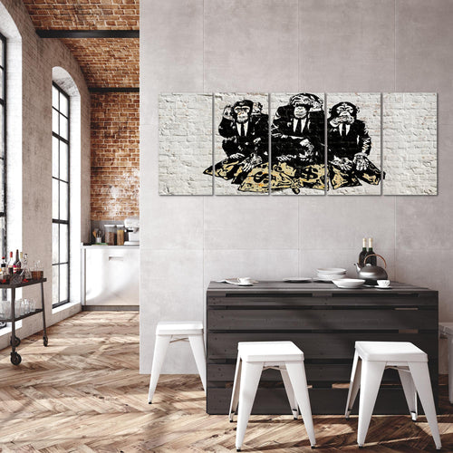 Runa Art Wandbild XXL Street Art Affen Loft Wohnzimmer 200 x 80 cm Grau 5 Teilig - Made in Germany - 303455a
