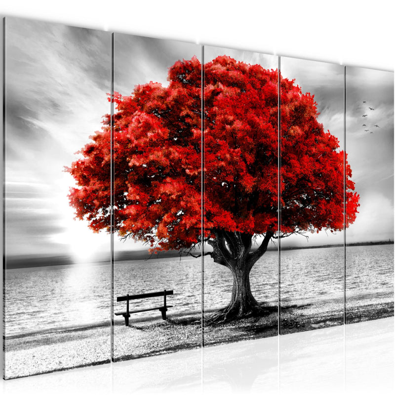 Runa Art Wandbilder XXL Strand Sonnenuntergang Wohnzimmer Schlafzimmer 200 x 80 cm Grau Rot 5 Teilig - Made in Germany - 050655a