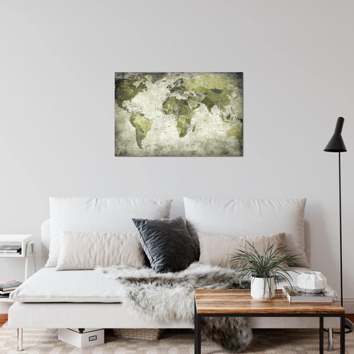 Runa Art Bild Weltkarte Modern Wandbilder Wohnzimmer Büro 1 Teilig - Made In Germany - Vintage Antik Grün Flur 103415c