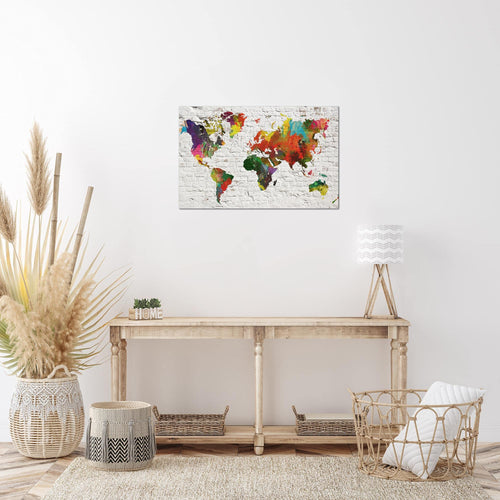 Runa Art Bild Weltkarte Modern Wandbilder Wohnzimmer Büro 1 Teilig - Made In Germany - Steinoptik Ziegel Bunt Flur 107515a