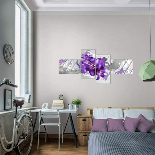 Runa Art Wandbilder Set XXL Blumen LilienWohnzimmer Schlafzimmer Violett Lila 4 Teilig - Made in Germany - 017345c