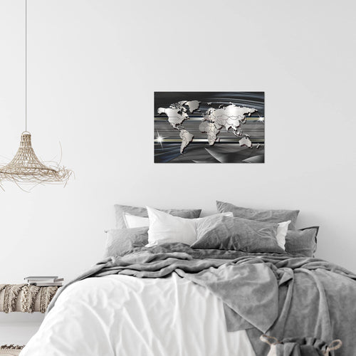 Runa Art Bild Weltkarte Modern Wandbilder Wohnzimmer Büro 1 Teilig - Made In Germany - Abstrakt Schwarz Weiss Flur 107915a