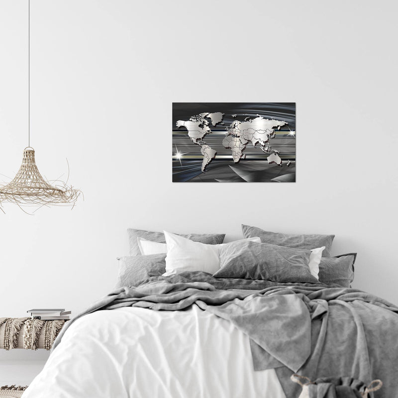 Runa Art Bild Weltkarte Modern Wandbilder Wohnzimmer Büro 1 Teilig - Made In Germany - Abstrakt Schwarz Weiss Flur 107915a