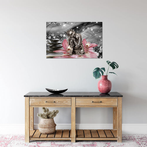 Runa Art Bild Buddha Orchidee Modern Wandbilder Wohnzimmer Schlafzimmer 1 Teilig - Made In Germany - Zen Grau Rosa Flur 505315c