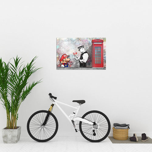 Runa Art Bild Super Mario And Cop Modern Wandbilder Jugendzimmer Wohnzimmer 1 Teilig - Made In Germany - Graffiti Street Art Grau Bunt Flur 032915b
