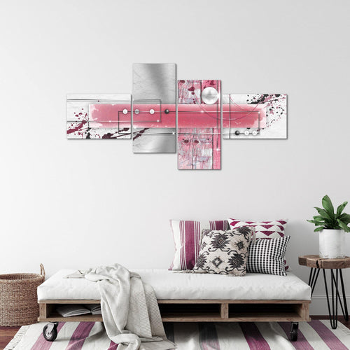 Runa Art Wandbilder Set XXL Abstrakt Wohnzimmer Grau Rosa Weiss 4 Teilig - Made in Germany - 107845b