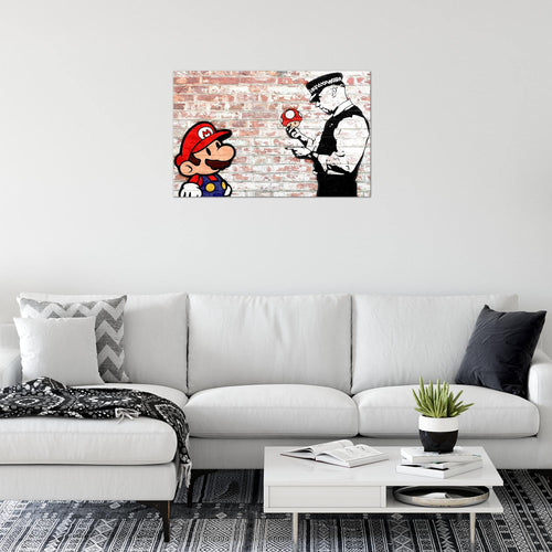 Runa Art Bild Mario and Cop Banksy Modern Wandbilder Jugendzimmer Wohnzimmer 1 Teilig - Made In Germany - Street Art Braun Bunt Flur 006515b