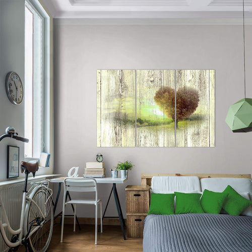 Runa Art Wandbilder Herbst Vintage Bild XXL Wohnzimmer Schlafzimmer Türkis Baum Herz 120 x 80 cm 3 Teilig 606531b