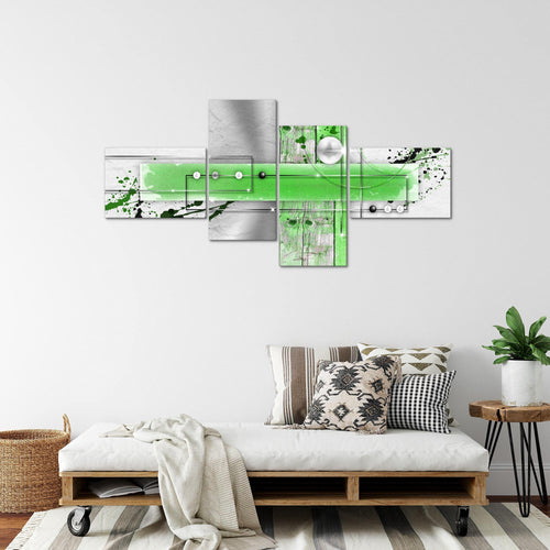 Runa Art Wandbilder Set XXL Abstrakt Wohnzimmer Grau Grün Weiss 4 Teilig - Made in Germany - 107845c