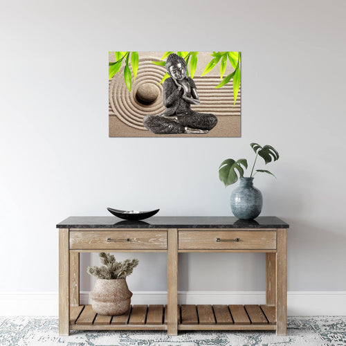 Runa Art Bild Buddha Feng Shui Modern Wandbilder Wohnzimmer Schlafzimmer 1 Teilig - Made In Germany - Sand Beige Grün Flur 505515a