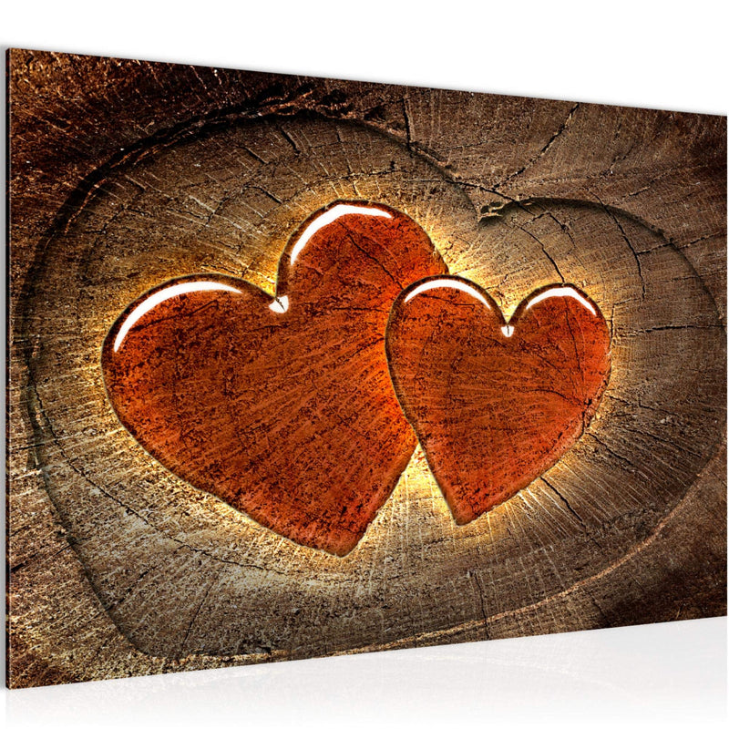 Runa Art Bild Herzen Holz Modern Wandbilder Wohnzimmer Schlafzimmer 1 Teilig - Made In Germany - Abstrakt Braun Rot Flur 104115a