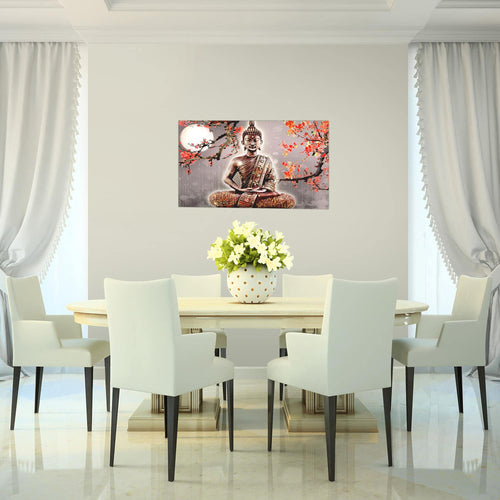 Runa Art Bild Buddha Feng Shui Modern Wandbilder Wohnzimmer Schlafzimmer 1 Teilig - Made In Germany - Zen Grau Rot Flur 500615b