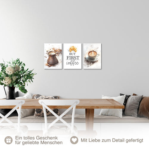 Novart Quadros Cucina Caffè - Completamente Pronto Da Appendere - Soggiorno Camera da letto Decorazione Elegante - Set 3 Pezzi Marrone Bianco - N039930b