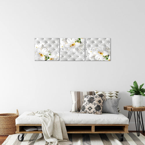 Runa Art - Bilder Blumen Abstrakt 120 x 40 cm 3 Teilig Wandbild auf Vlies Leinwand Grau Silber Mehrteilig Modern 030333c