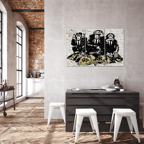 Runa Art Wandbilder Street Art Affen Bild XXL Loft Wohnzimmer Grau Duke of Lancaster UK 120 x 80 cm 3 Teilig 303431a