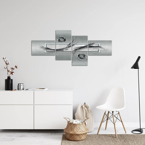 Runa Art Wandbilder Set XXL Abstrakt Wohnzimmer Schlafzimmer Grau Türkis Blau 4 Teilig - Made in Germany - 104745b