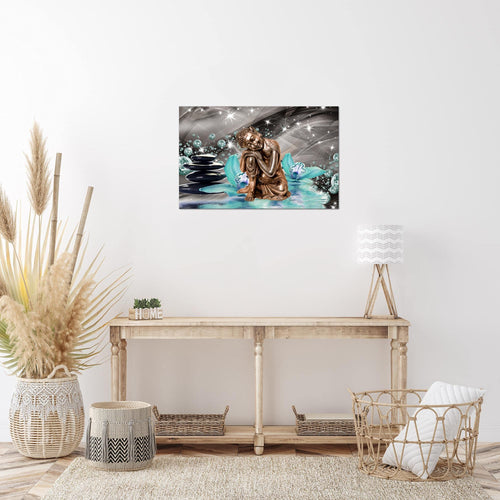 Runa Art Bild Buddha Orchidee Modern Wandbilder Wohnzimmer Schlafzimmer 1 Teilig - Made In Germany - Abstrakt Türkis Grau Flur 505315b