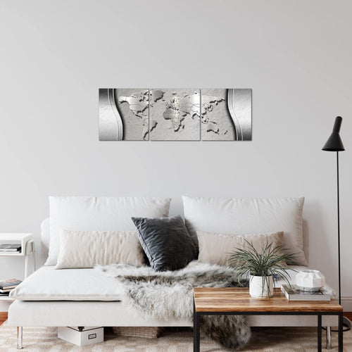 Runa Art - Bilder Weltkarte 120 x 40 cm 3 Teilig Wandbild auf Vlies Leinwand Grau Mehrteilig Modern 107233c