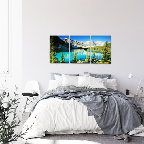 Runa Art Wandbilder Wald See Bild XXL Wohnzimmer Schlafzimmer Grün Blau Natur 120 x 80 cm 3 Teilig 049731a