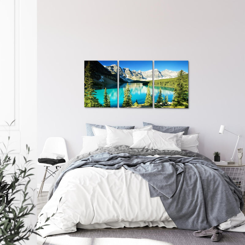Runa Art Wandbilder Wald See Bild XXL Wohnzimmer Schlafzimmer Grün Blau Natur 120 x 80 cm 3 Teilig 049731a