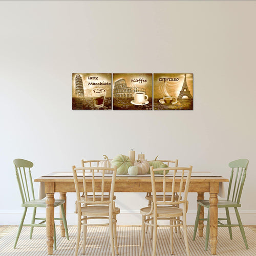 Runa Art Bilder Küche Kaffee 3 Teilig Bild auf Vlies Leinwand Deko Esszimmer Küchenbilder 90 x 30 cm Collage Grün 500734b