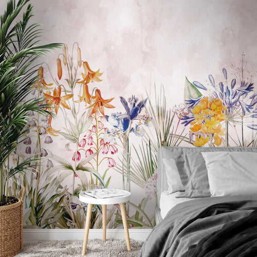 Novart Fototapete Blumen 396 x 280 cm Wandtapete Blumenwiese Rosa Wohnzimmer Schlafzimmer - N9131012a