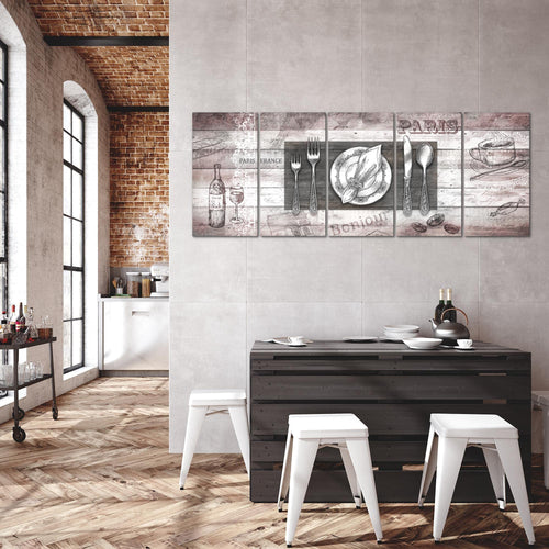 Runa Art Wandbild XXL Küche Abstrakt Esszimmer Küchenbilder 200 x 80 cm Grau Rosa 5 Teilig - Made in Germany - 038155b
