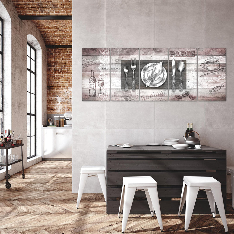 Runa Art Wandbild XXL Küche Abstrakt Esszimmer Küchenbilder 200 x 80 cm Grau Rosa 5 Teilig - Made in Germany - 038155b