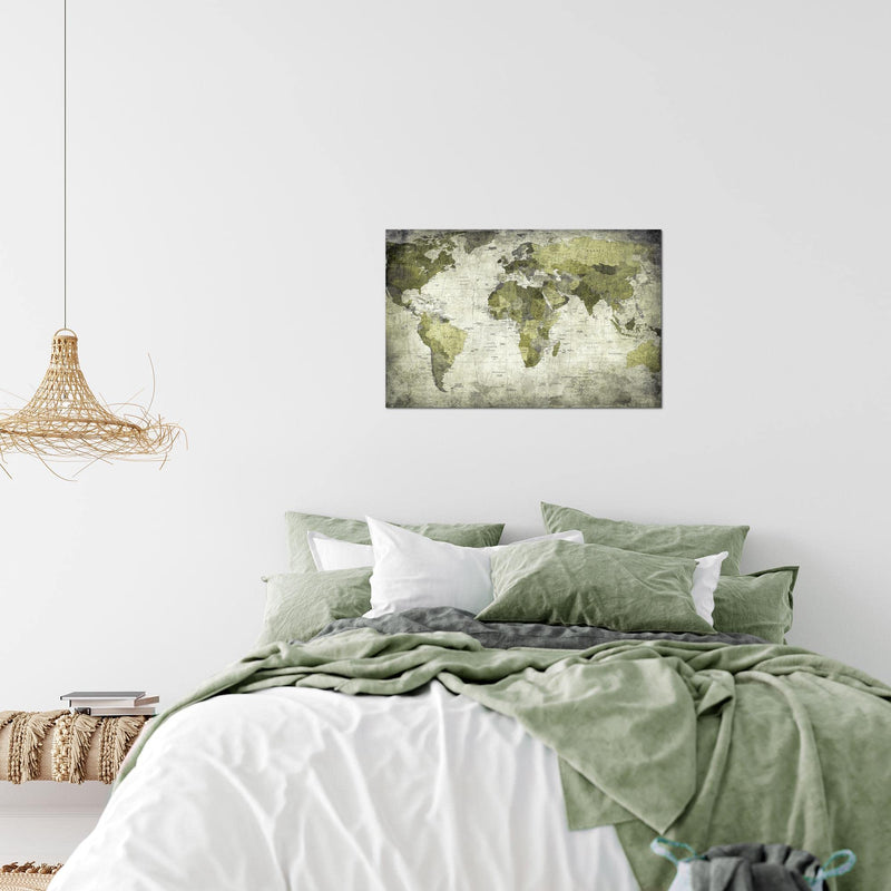 Runa Art Bild Weltkarte Modern Wandbilder Wohnzimmer Büro 1 Teilig - Made In Germany - Vintage Antik Grün Flur 103415c