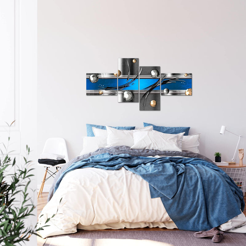 Runa Art Wandbilder Set XXL Abstrakt Wohnzimmer Schlafzimmer Blau Grau Beige 4 Teilig - Made in Germany - 109545b