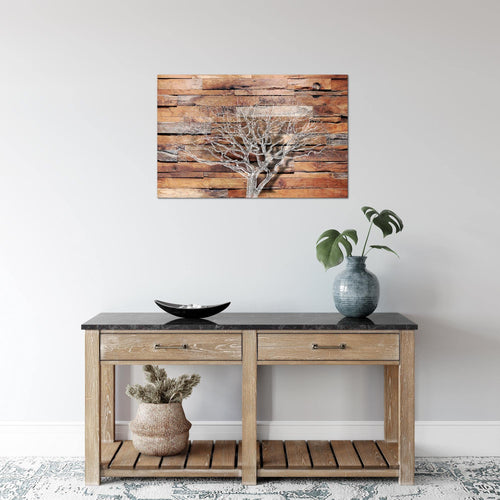 Runa Art Bild Abstrakt Baum Modern Wandbilder Wohnzimmer Schlafzimmer 1 Teilig - Made In Germany - Holzoptik Beige Braun Flur 108915a