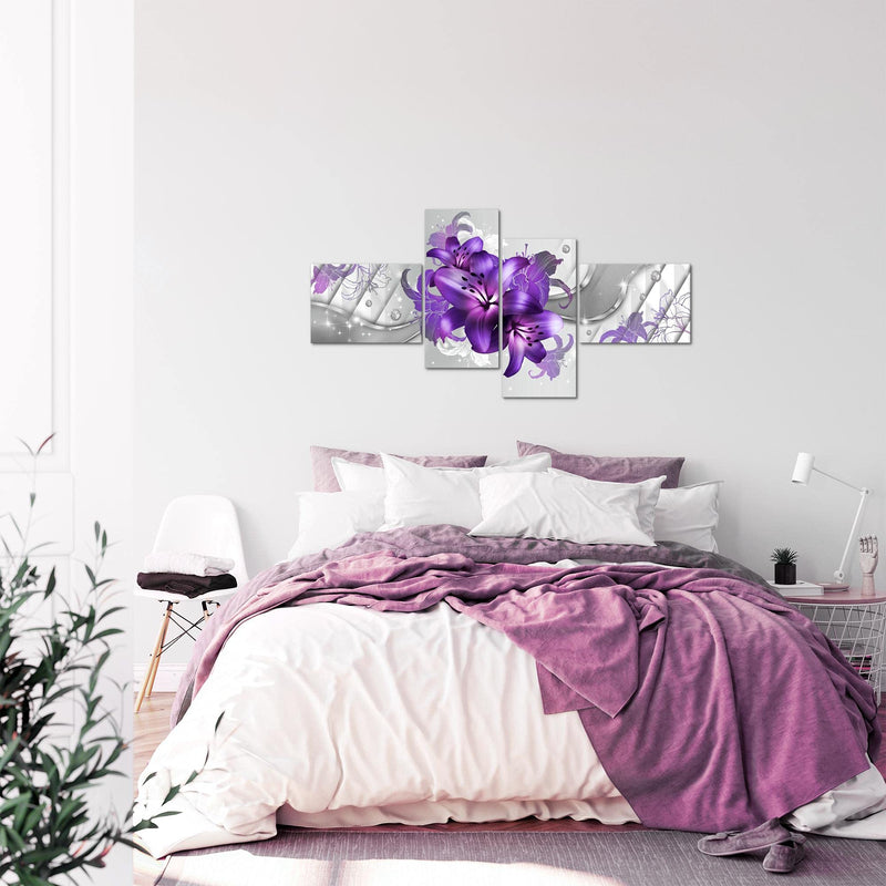 Runa Art Wandbilder Set XXL Blumen LilienWohnzimmer Schlafzimmer Türkis 4 Teilig - Made in Germany - 017345a
