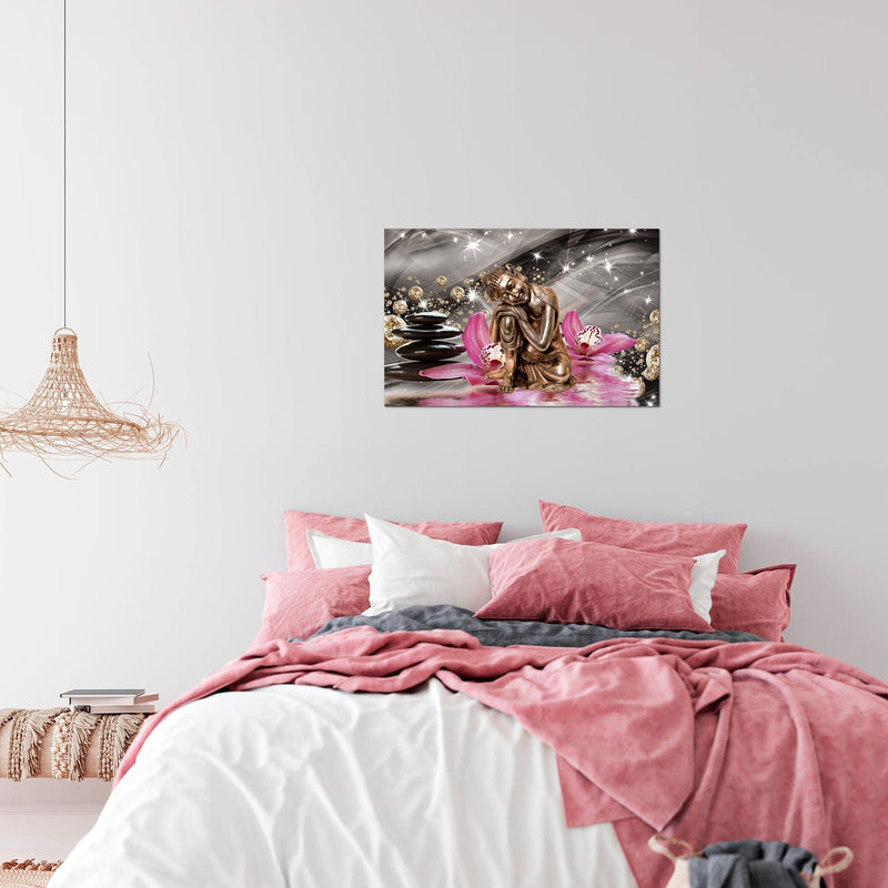 Runa Art Bild Buddha Orchidee Modern Wandbilder Wohnzimmer Schlafzimmer 1 Teilig - Made In Germany - Diamant Beige Rosa Flur 505315a
