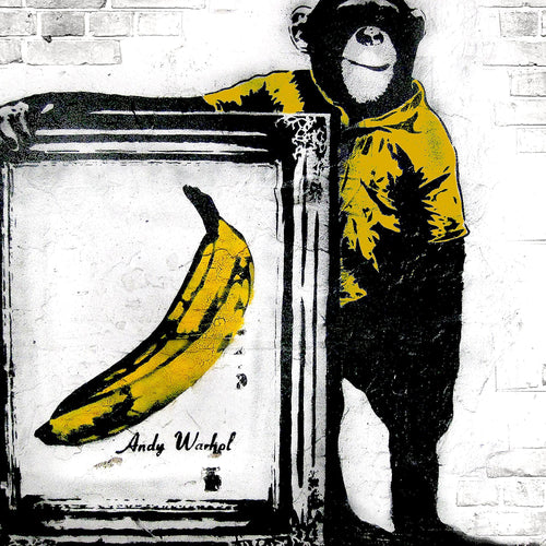 Runa Art Bild Affe mit Banane Modern Wandbilder Loft Wohnzimmer 1 Teilig - Made In Germany - Street Art Graffiti Weiss Flur 302215b