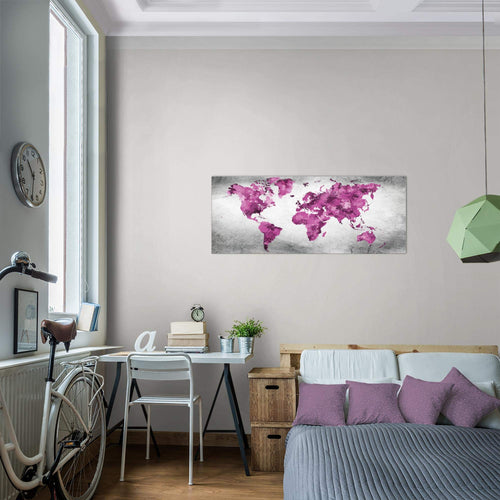 Runa Art Wandbild Weltkarte 1 Teilig 100 x 40 cm Modern Bild auf Vlies Leinwand Vintage Kontinente Büro Wohnzimmer Bunt 013312b