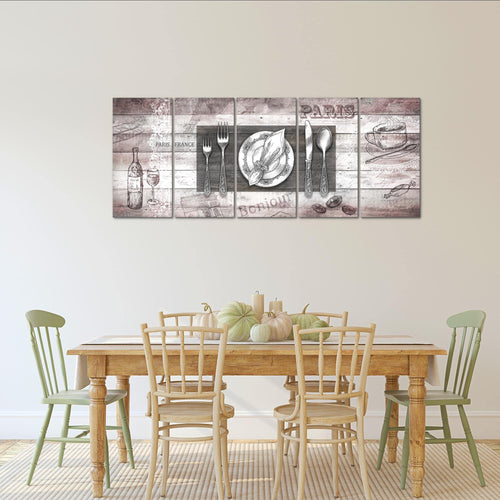 Runa Art Wandbild XXL Küche Abstrakt Esszimmer Küchenbilder 200 x 80 cm Grau Rosa 5 Teilig - Made in Germany - 038155b
