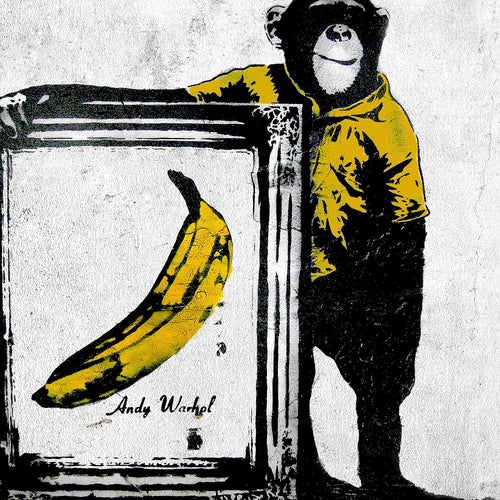 Runa Art Bild Monkey with Banana Modern Wandbilder Loft Wohnzimmer 1 Teilig - Made In Germany - Street Art Grau Flur 302215a