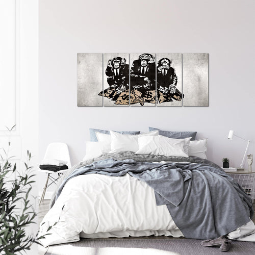 Runa Art Wandbild XXL Street Art Affen Loft Wohnzimmer 200 x 80 cm Grau 5 Teilig - Made in Germany - 303455b